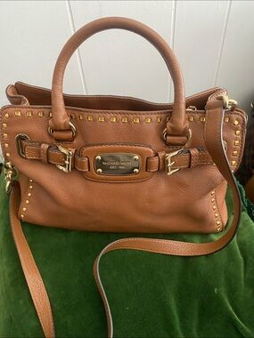 Michael Kors Cognac Leather Satchel with Gold Hardware